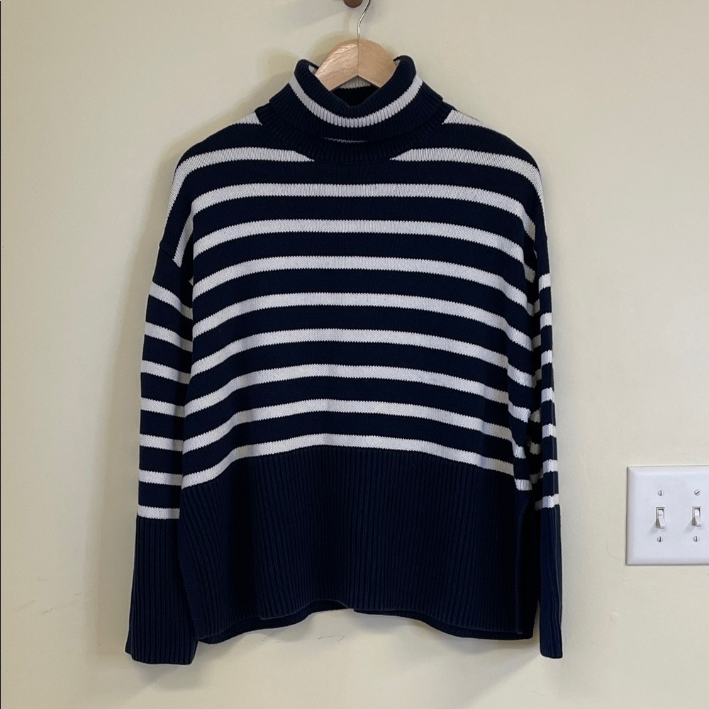 GAP Navy and White Striped Cowl Neck Sweater